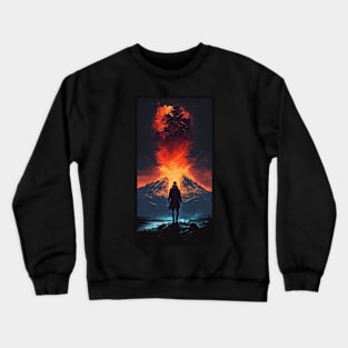 boy facing volcano Crewneck Sweatshirt